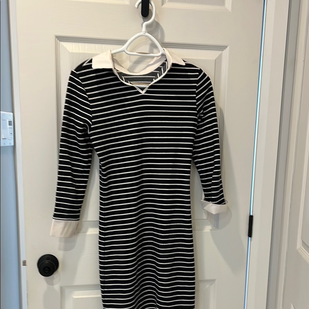 Twik White and Blue Sheath Dress with Polo Collar